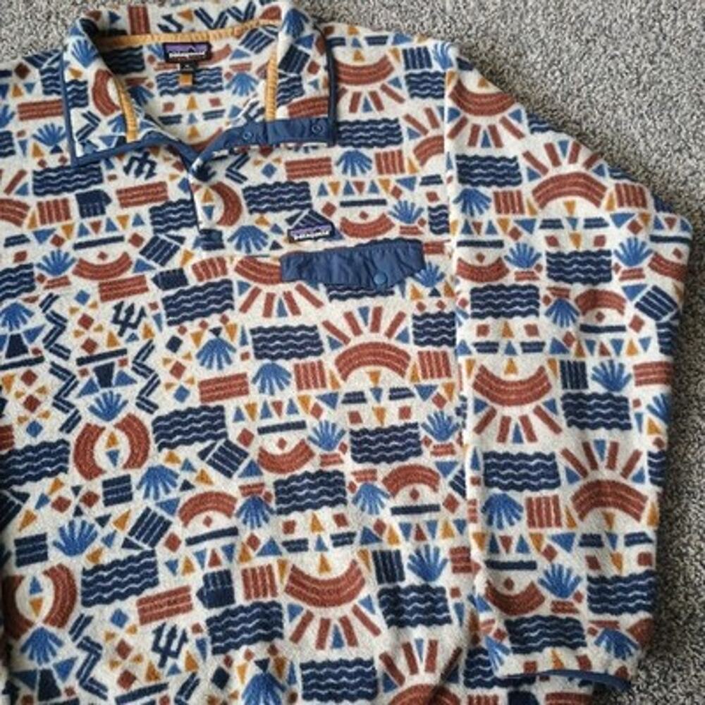 Patagonia Synchilla Mens Size XL Fleece T-Snap Protected Peaks Abstract Aztec